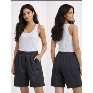 Eileen Fisher Black White melange Organic Cotton Bermuda Shorts M